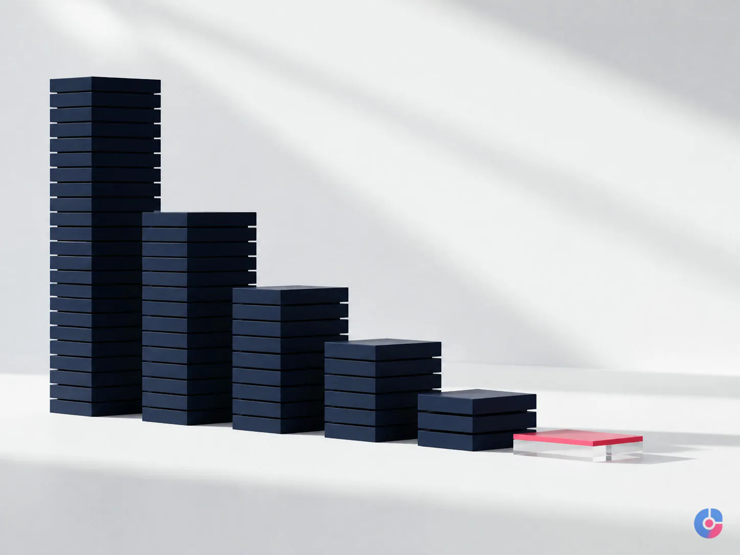 Stepped column reducing to represent a medical records backlog being cleared