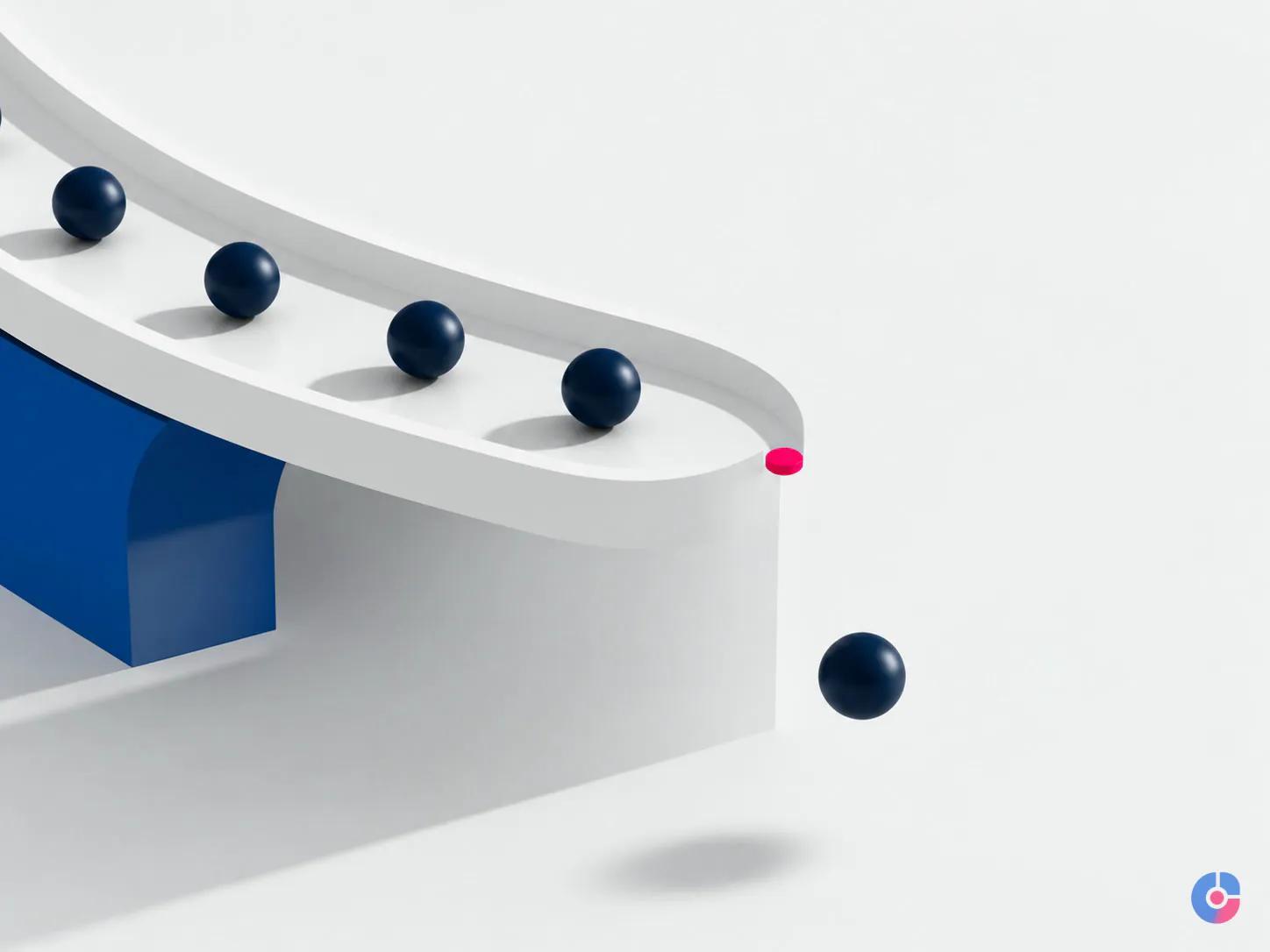 Sphere veering off a channel to represent an abandoned or missed inbound call