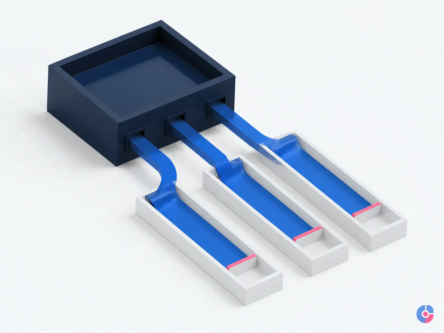 Isometric render of stock allocated across sales channels with reserved buffers