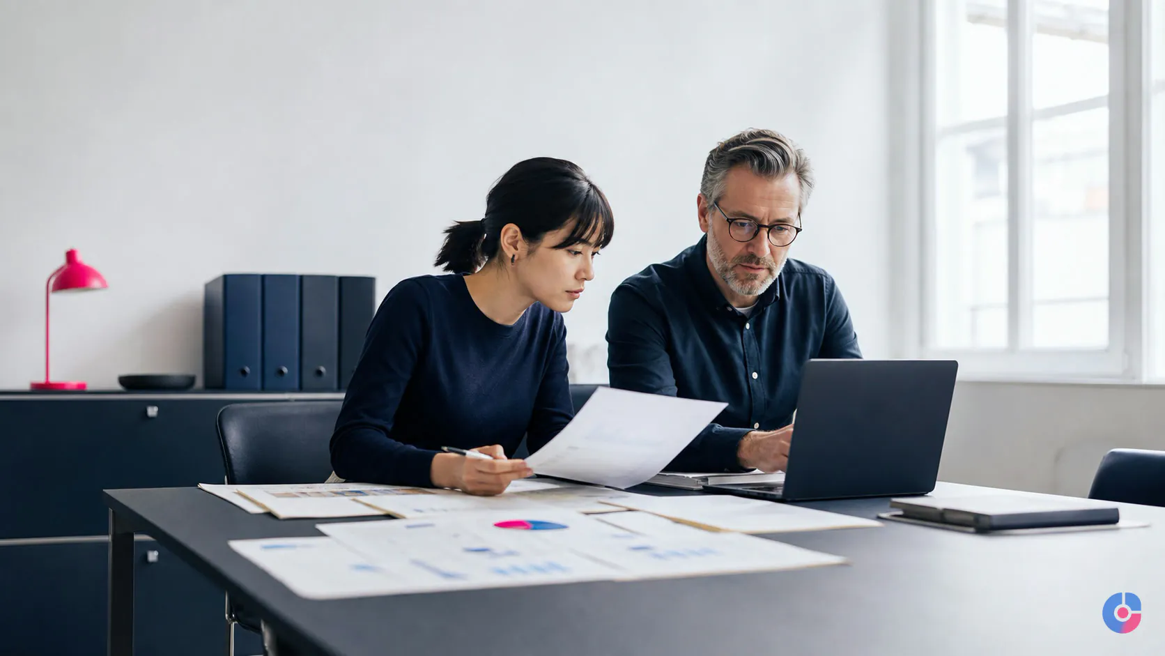 Two researchers verifying findings together during an online research project