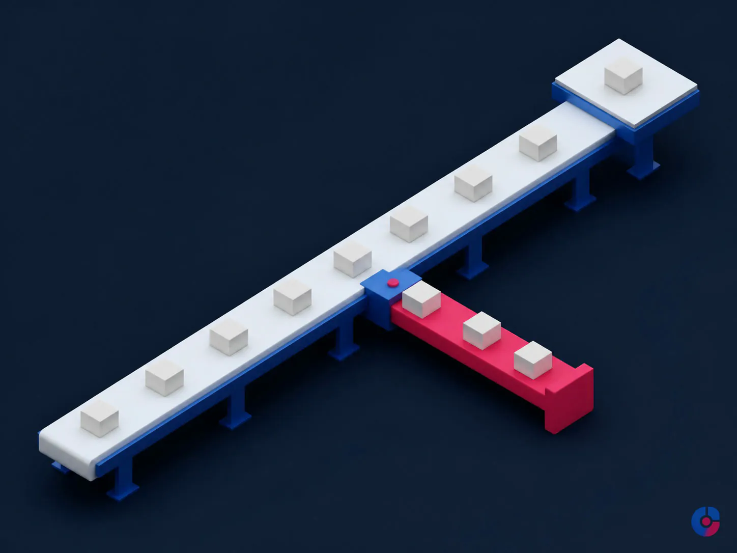 Isometric render of exceptions diverted from a standard operations flow for handling