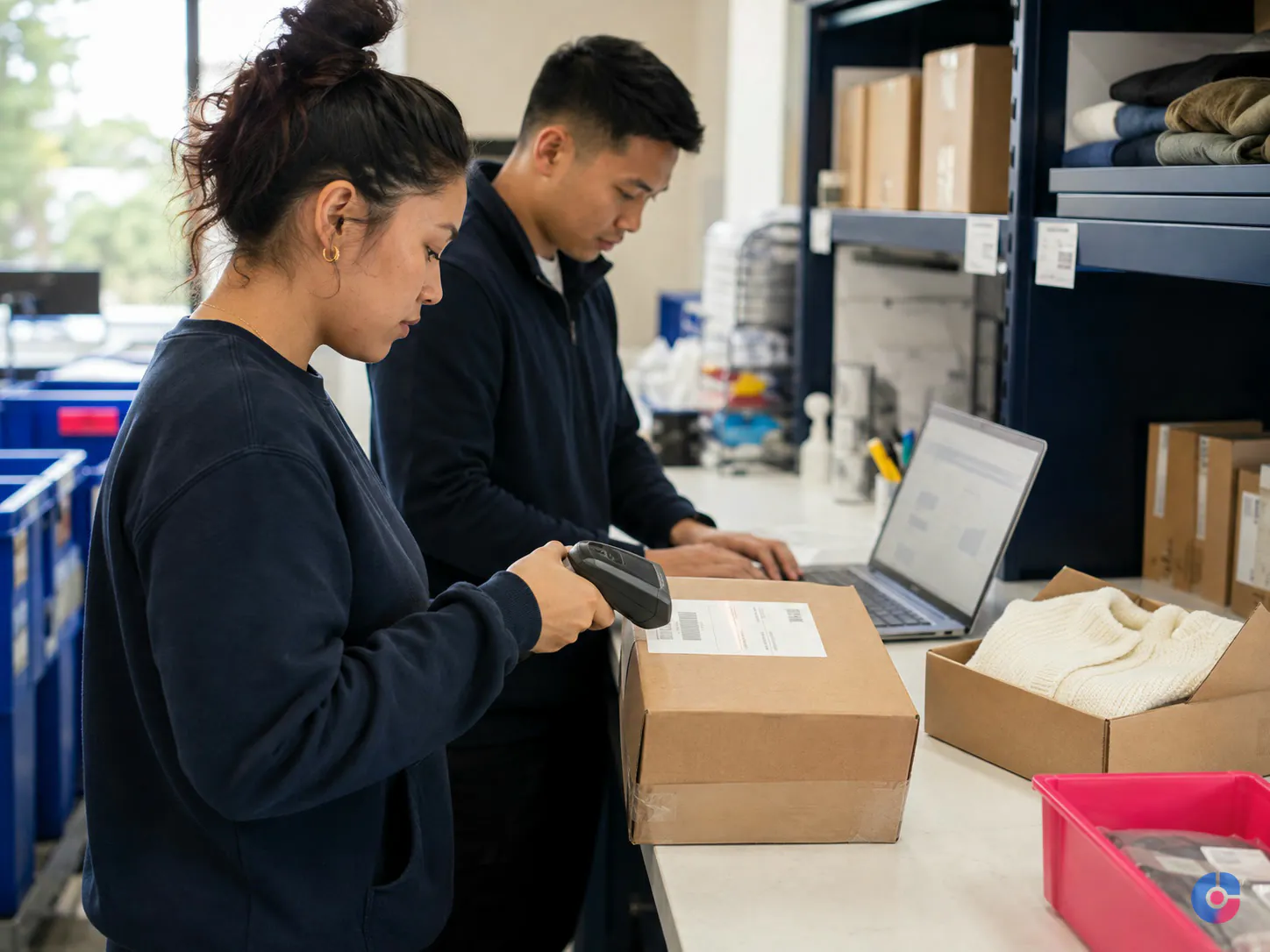 Team matching a returned parcel to its original order during reconciliation
