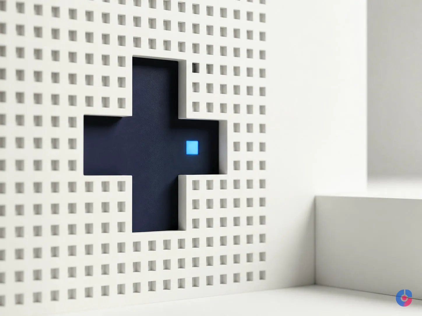 Abstract shielded cross concept representing controlled access to patient records