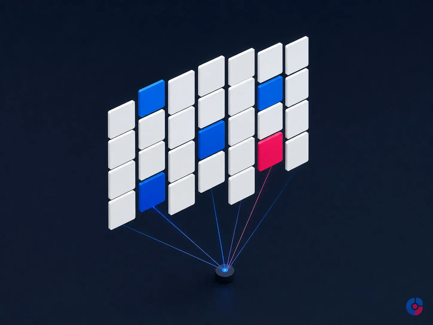 Isometric concept showing a grid of vertical Pinterest ad creatives