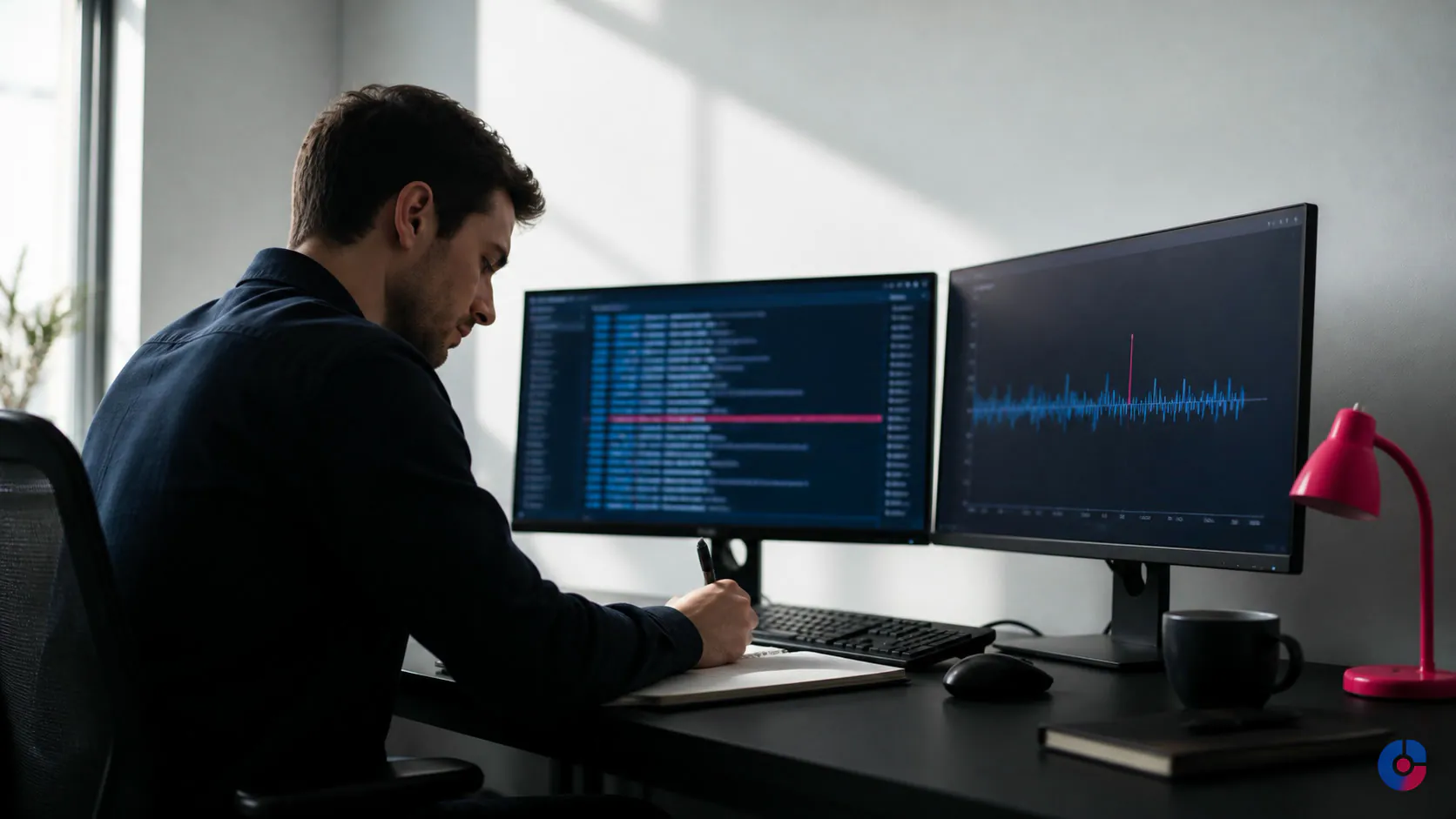 Specialist writing reproduction notes while diagnosing a live platform fault