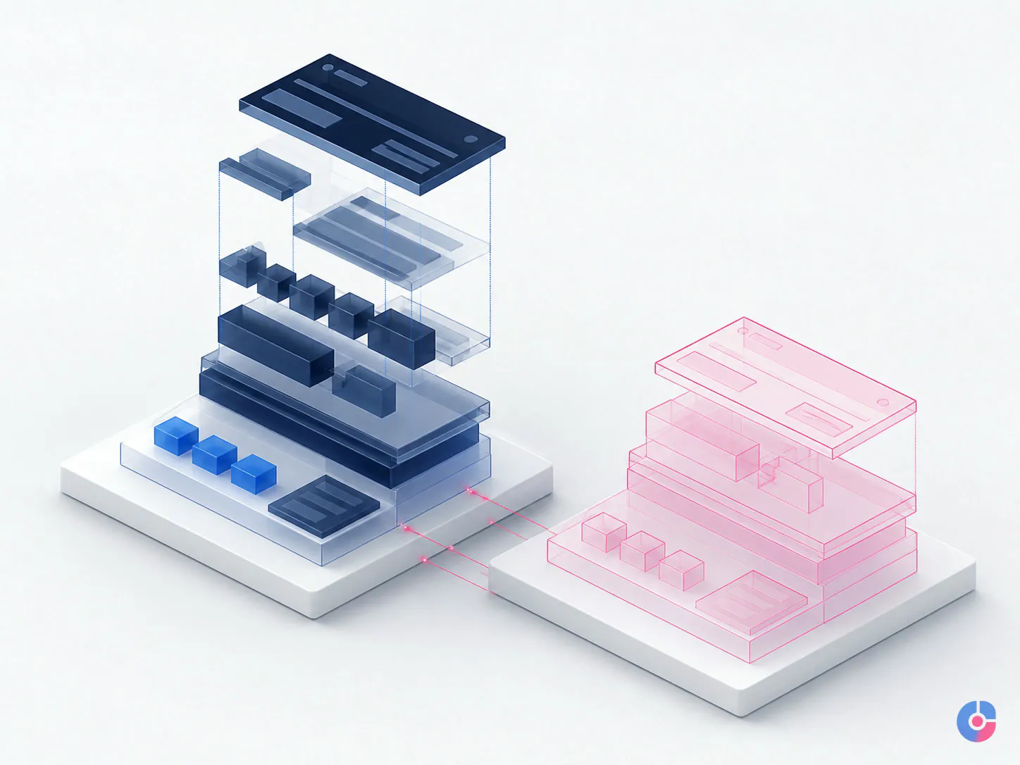Isometric render of a website being rebuilt from a tested hosting backup
