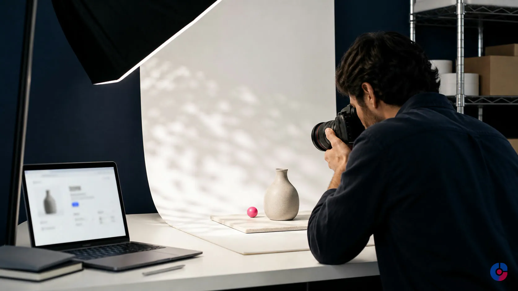 Seller photographing a product while drafting an ecommerce listing