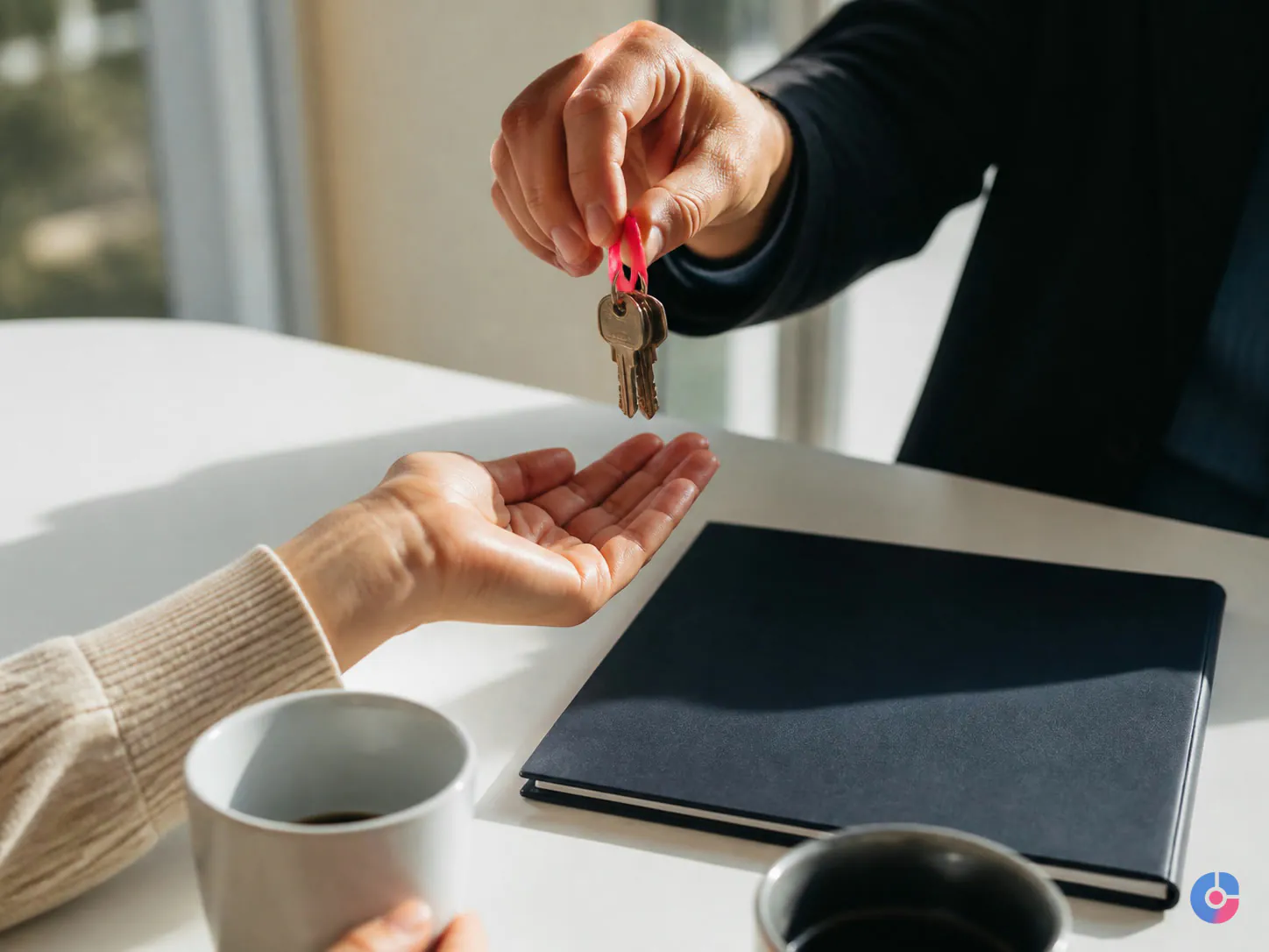 House keys handed over at a table after a completed property transaction