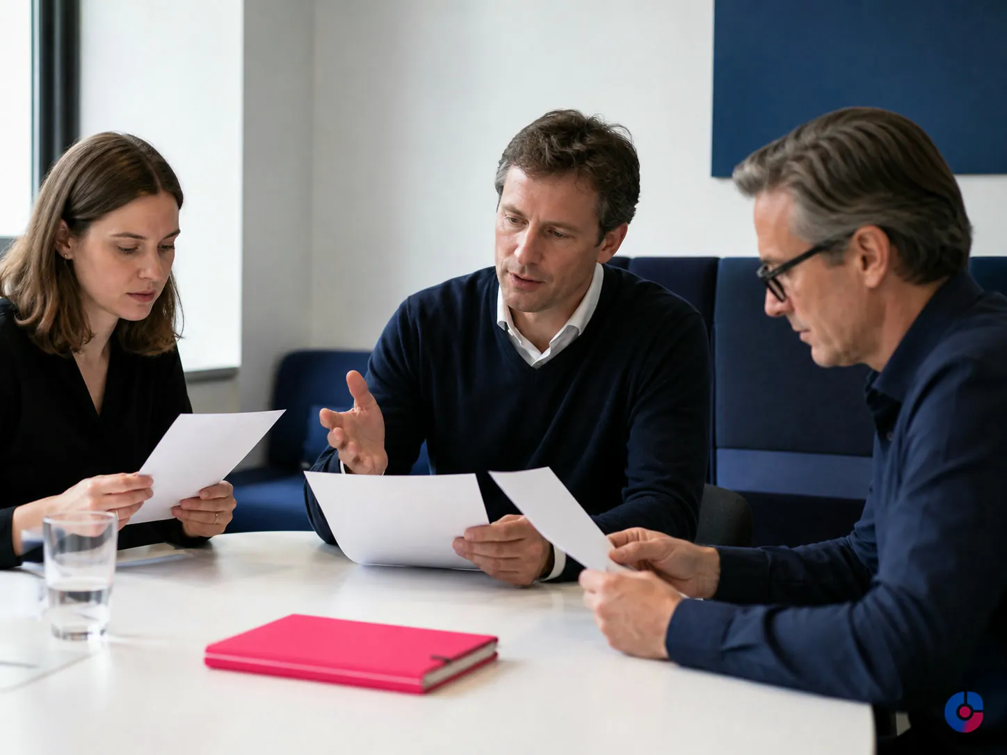 Calibration session where reviewers align on how the same work should be scored