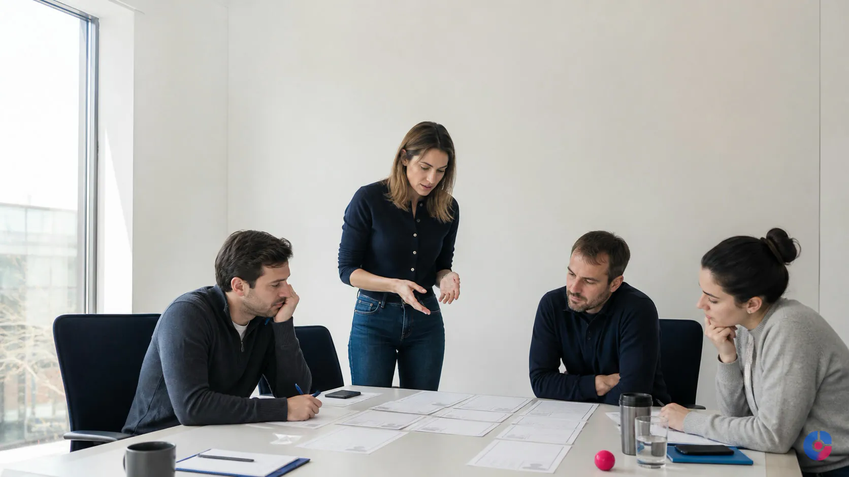 HR team reviewing candidate profiles together while recruitment support handles scheduling