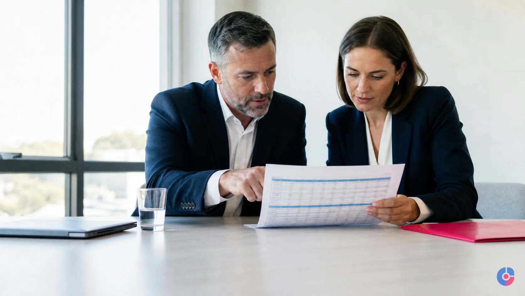 Two managers reviewing a staffing plan to reduce hiring risk across remote roles