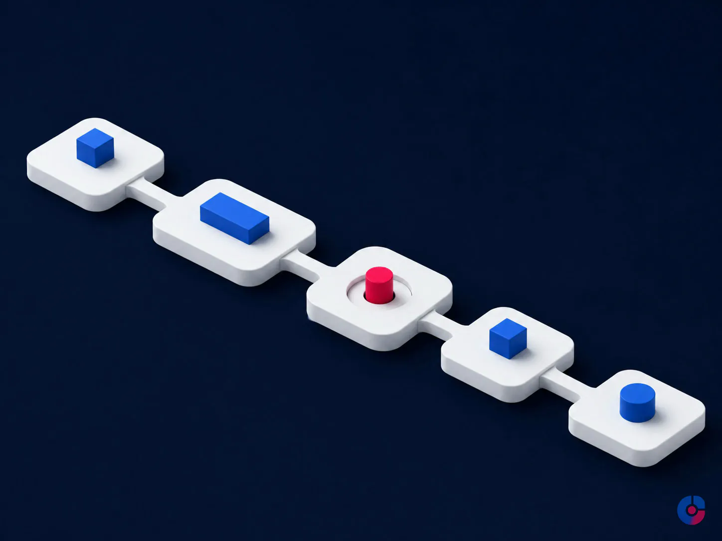Isometric render of a defect caught at a checkpoint before a software release continues
