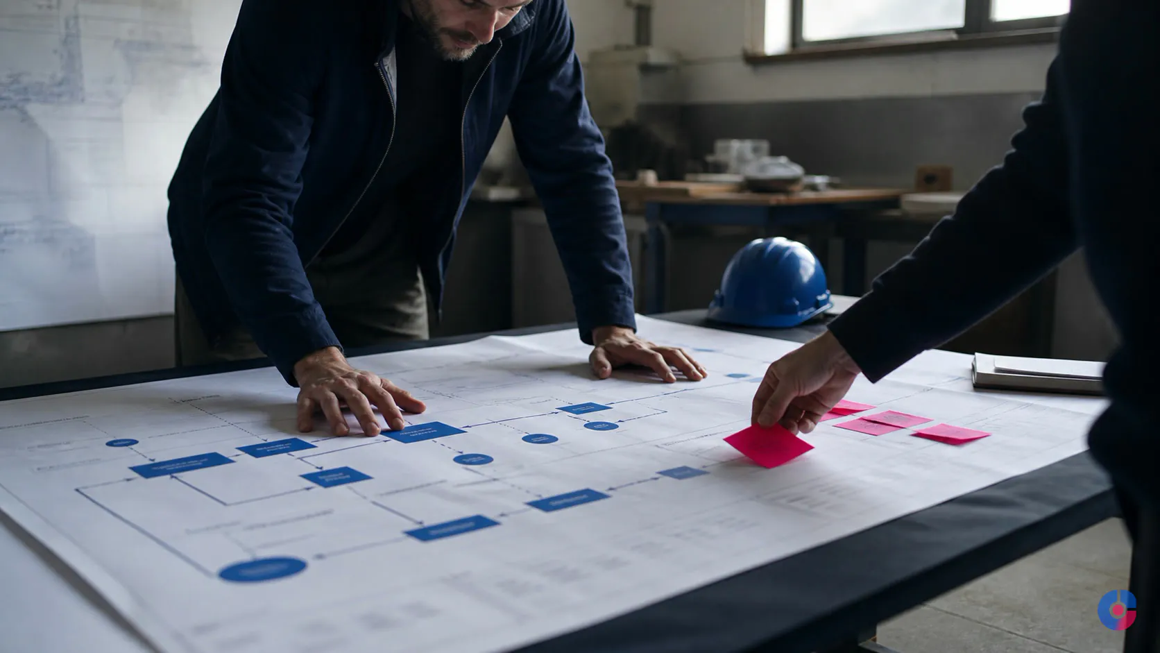 Operations lead mapping back office processes across a table before hiring