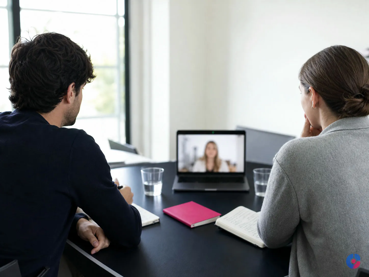 Client interviewers meeting a remote candidate on a video call before hiring