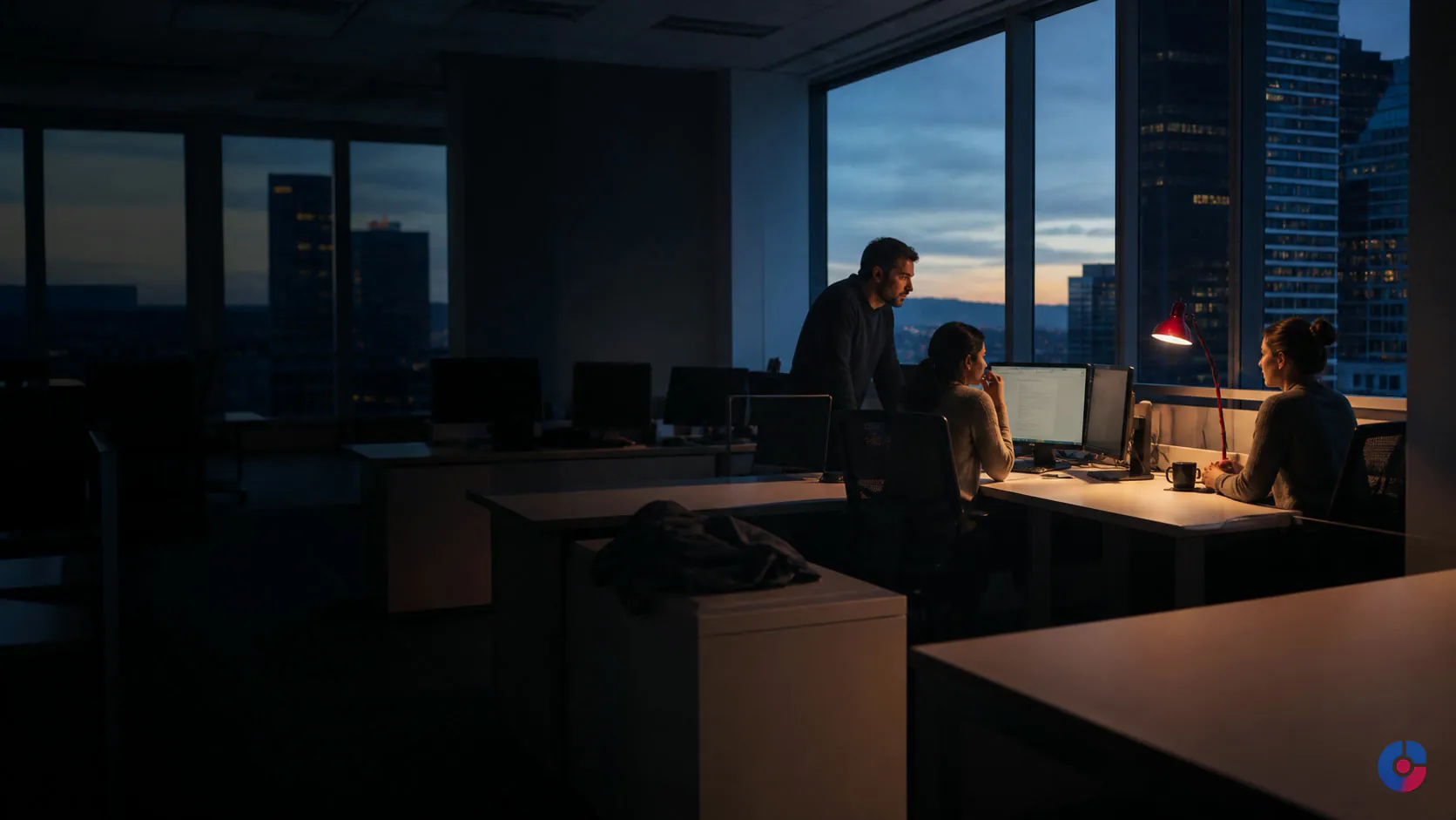 Support team beginning an evening shift to extend office coverage for a global business