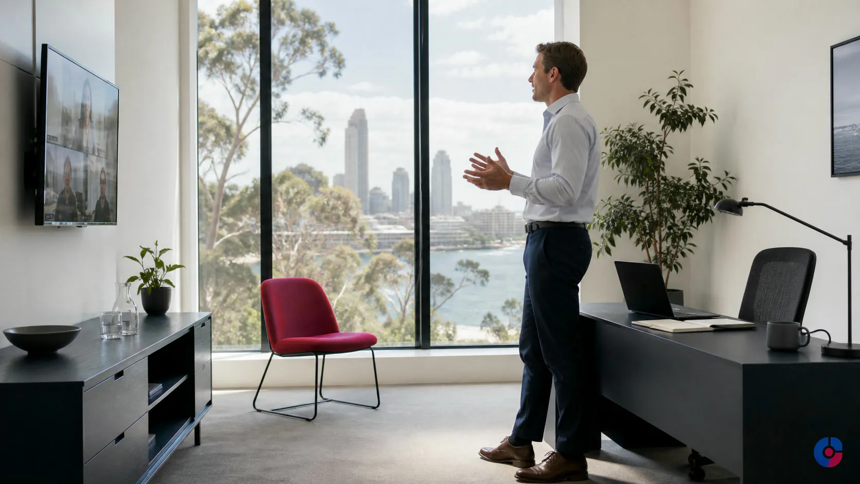 Australian business manager on a call with an offshore team during overlapping work hours