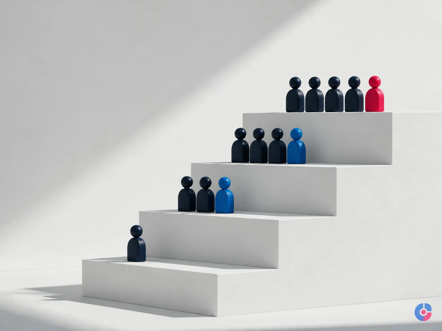 Abstract render of a hosted remote team growing from one person to a small pod