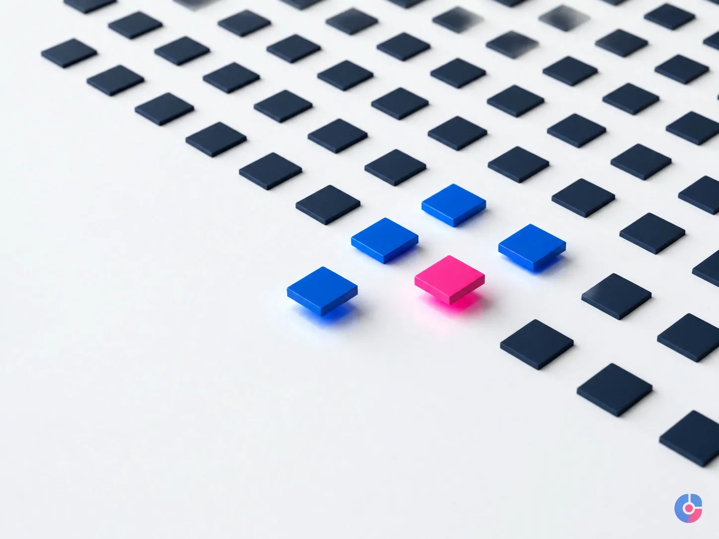 Abstract tiles concept showing sampled quality review of remote employee work