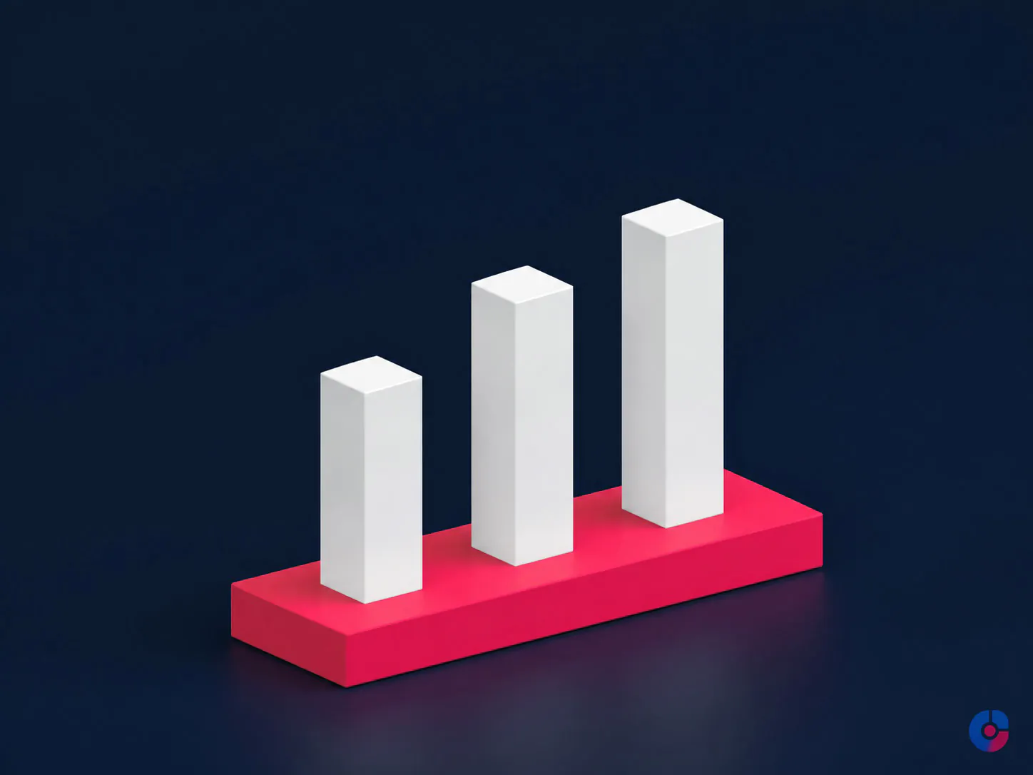 Isometric render of a support layer holding up three sales pillars