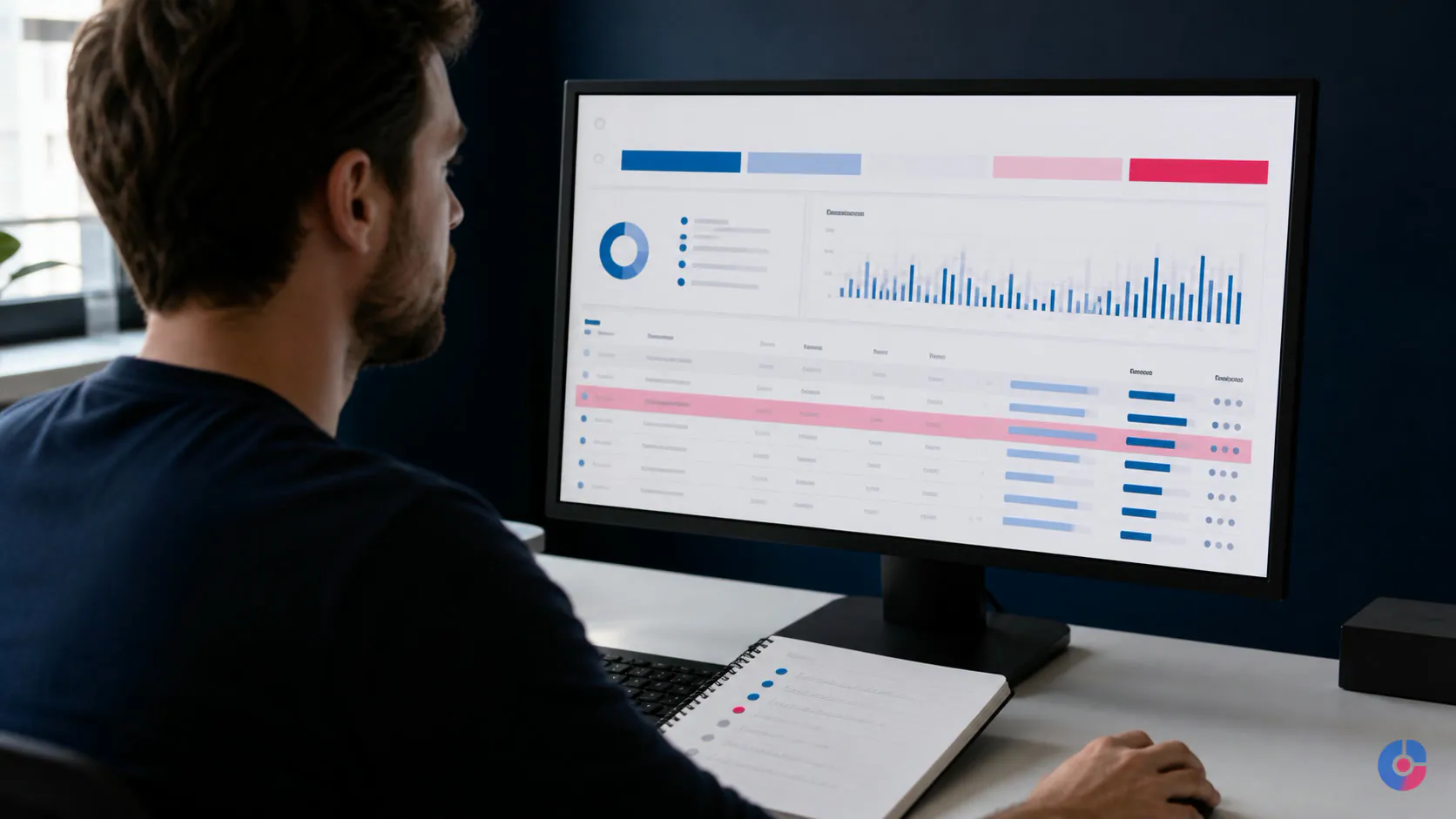 Marketer triaging website indexing errors on a large monitor beside written priorities