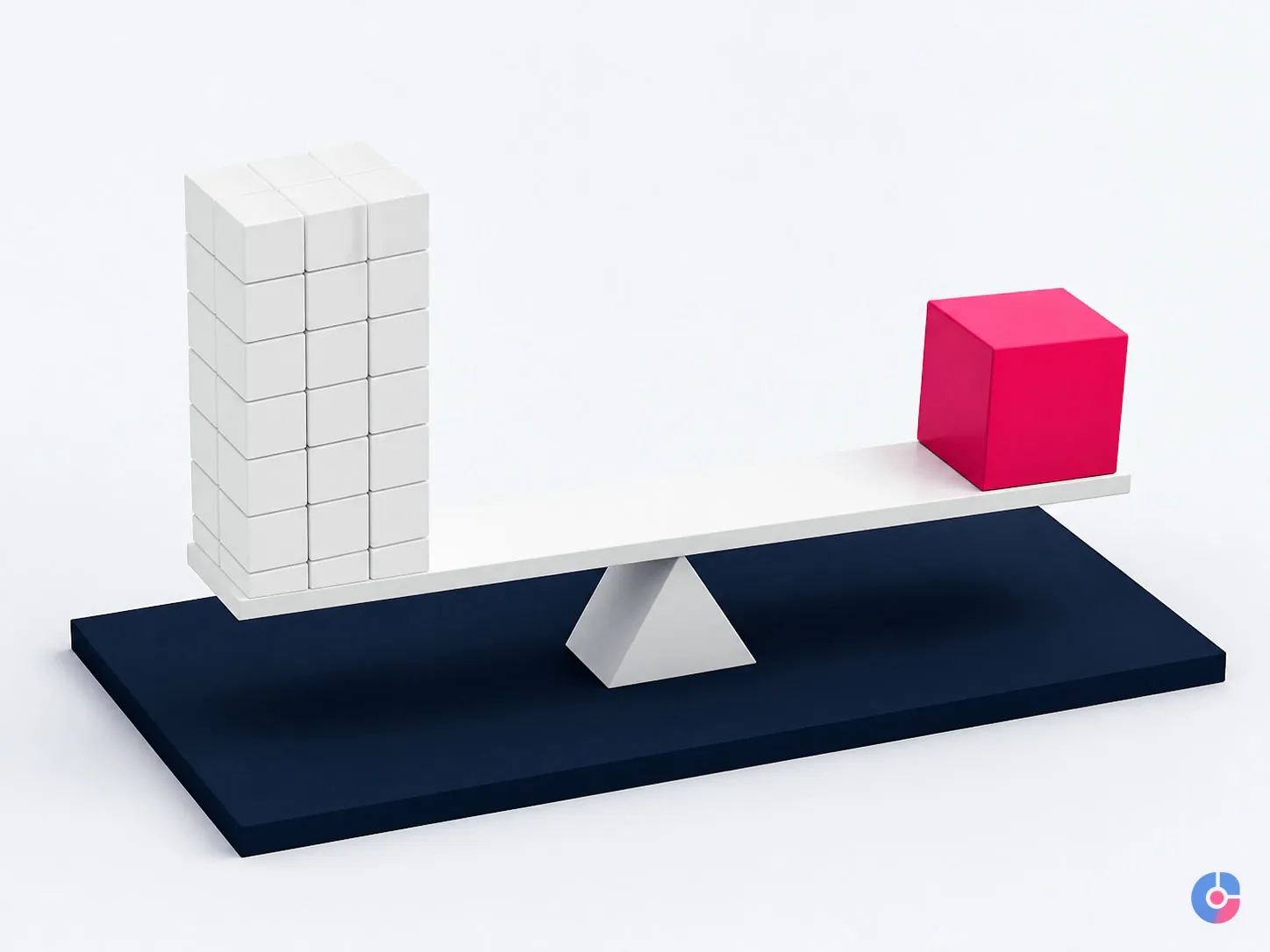 Isometric concept weighing routine admin against billable expert time