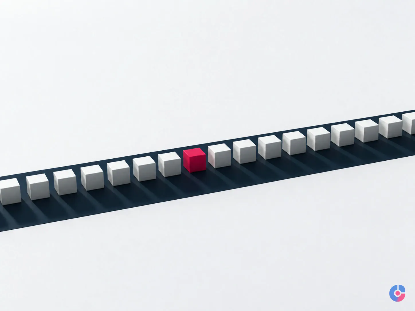 Evenly spaced cubes with one filling a gap, representing consistent posting