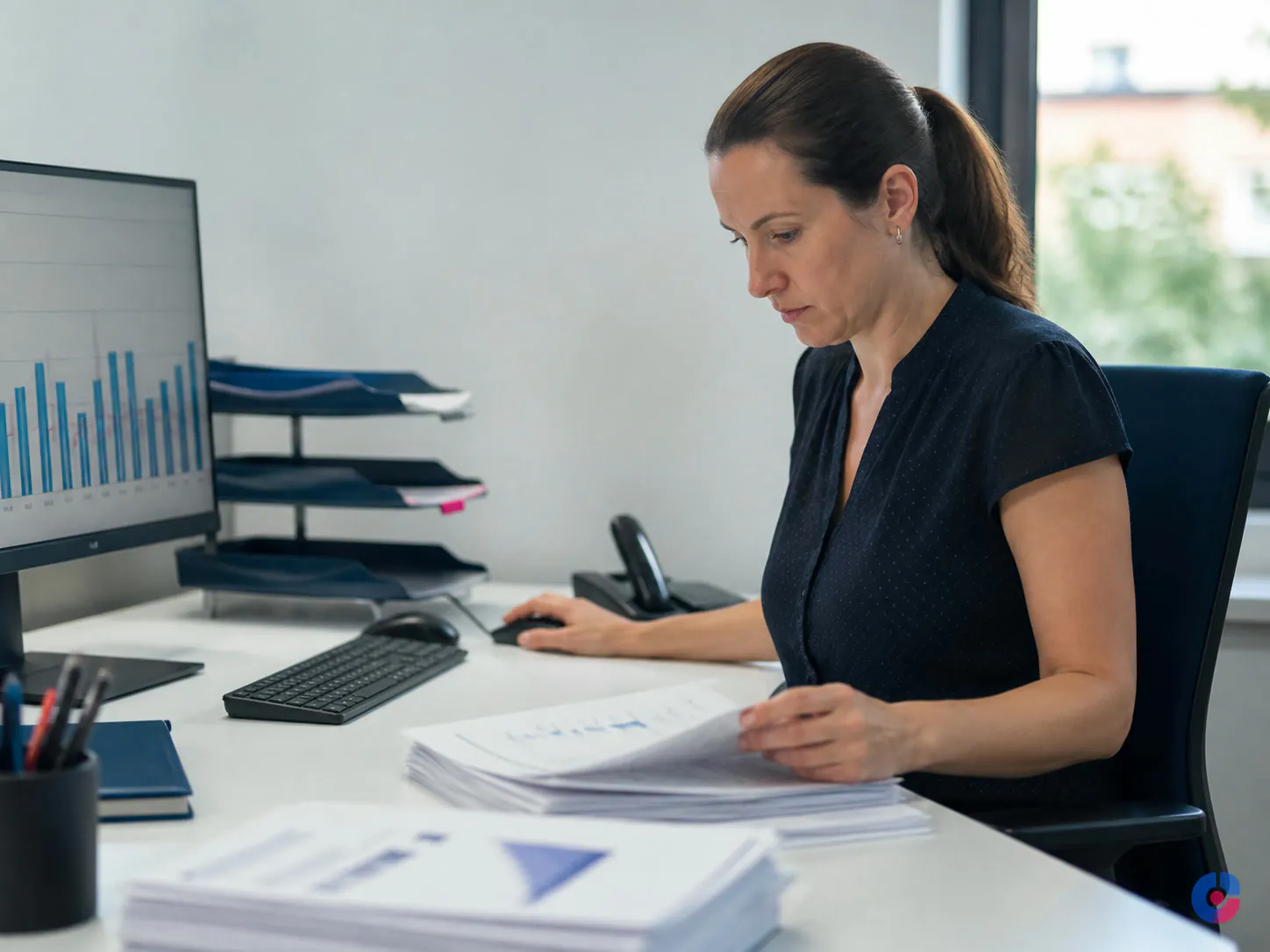 Specialist processing documents at a dedicated back office workstation