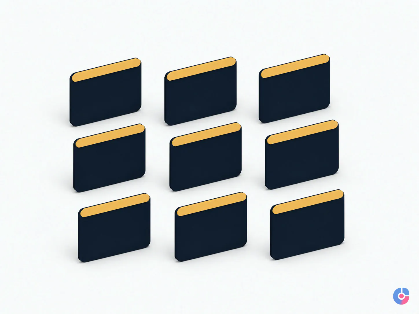 Isometric grid of identical profile cards representing structured pet profiles on a website