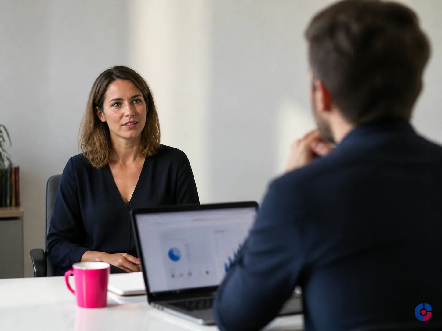 Interviewer running a structured remote screening call from a quiet home office