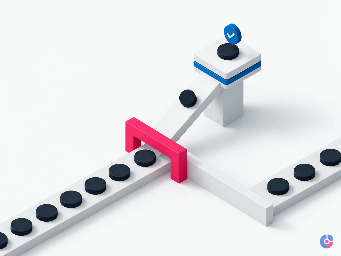 Isometric render of a support authority model routing approvals and escalations