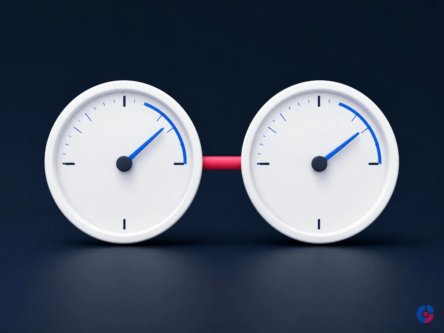 Abstract paired gauges showing helpdesk speed metrics balanced against quality metrics