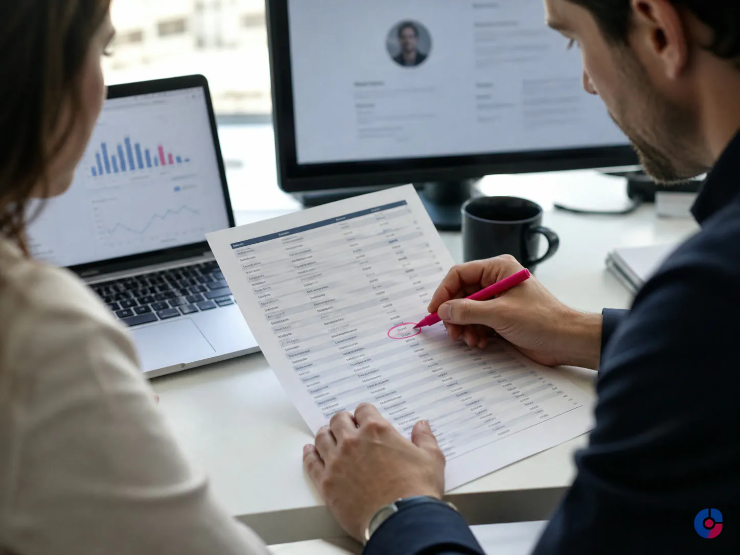 Sales colleagues selecting target accounts for deeper prospect research
