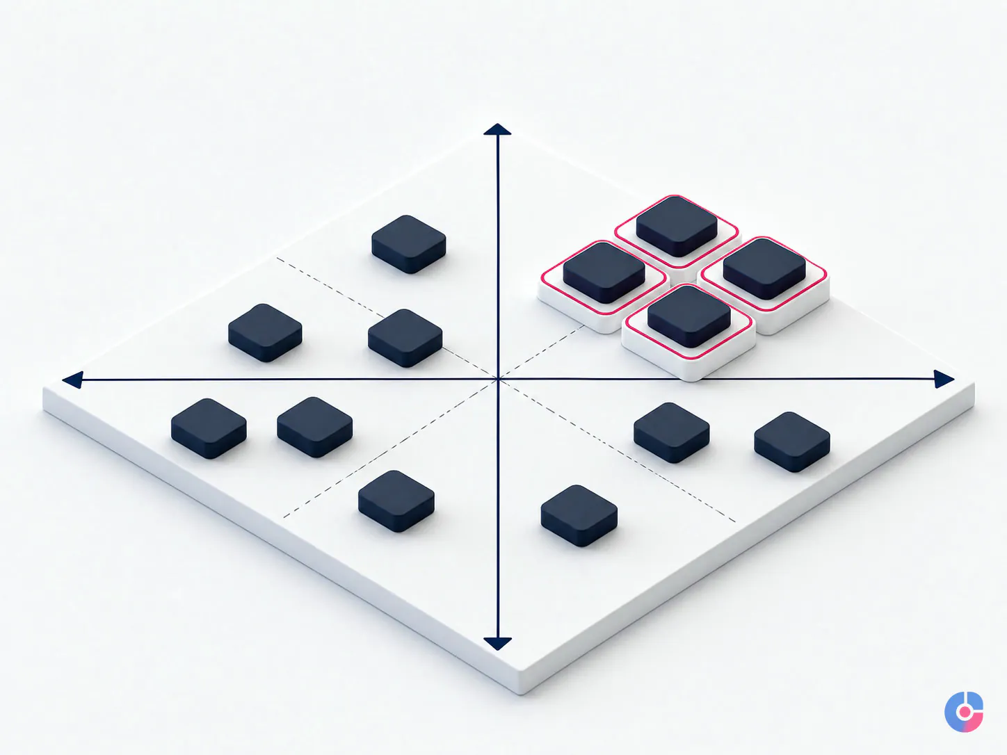 Isometric grid plotting store tasks by volume and documentability for delegation