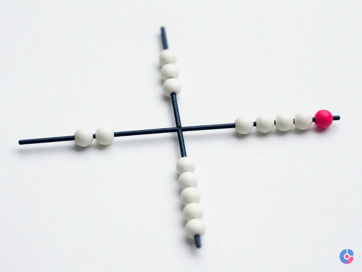 Abstract radial rods and beads representing a four factor task scoring model