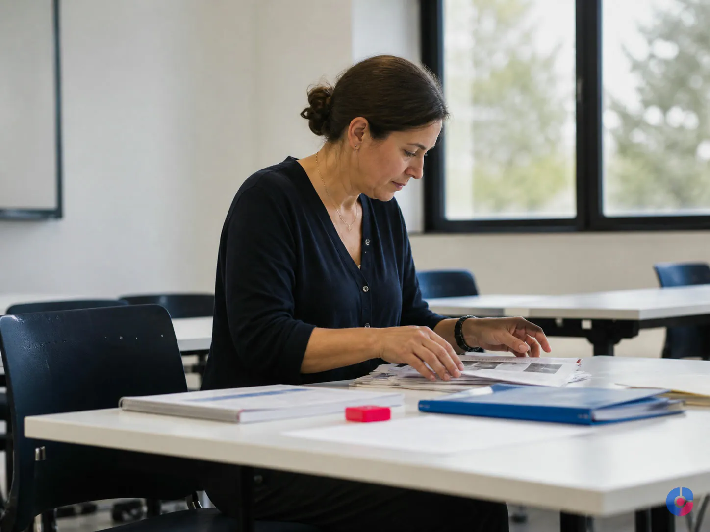 Teacher preparing lesson materials after administrative tasks moved to support staff