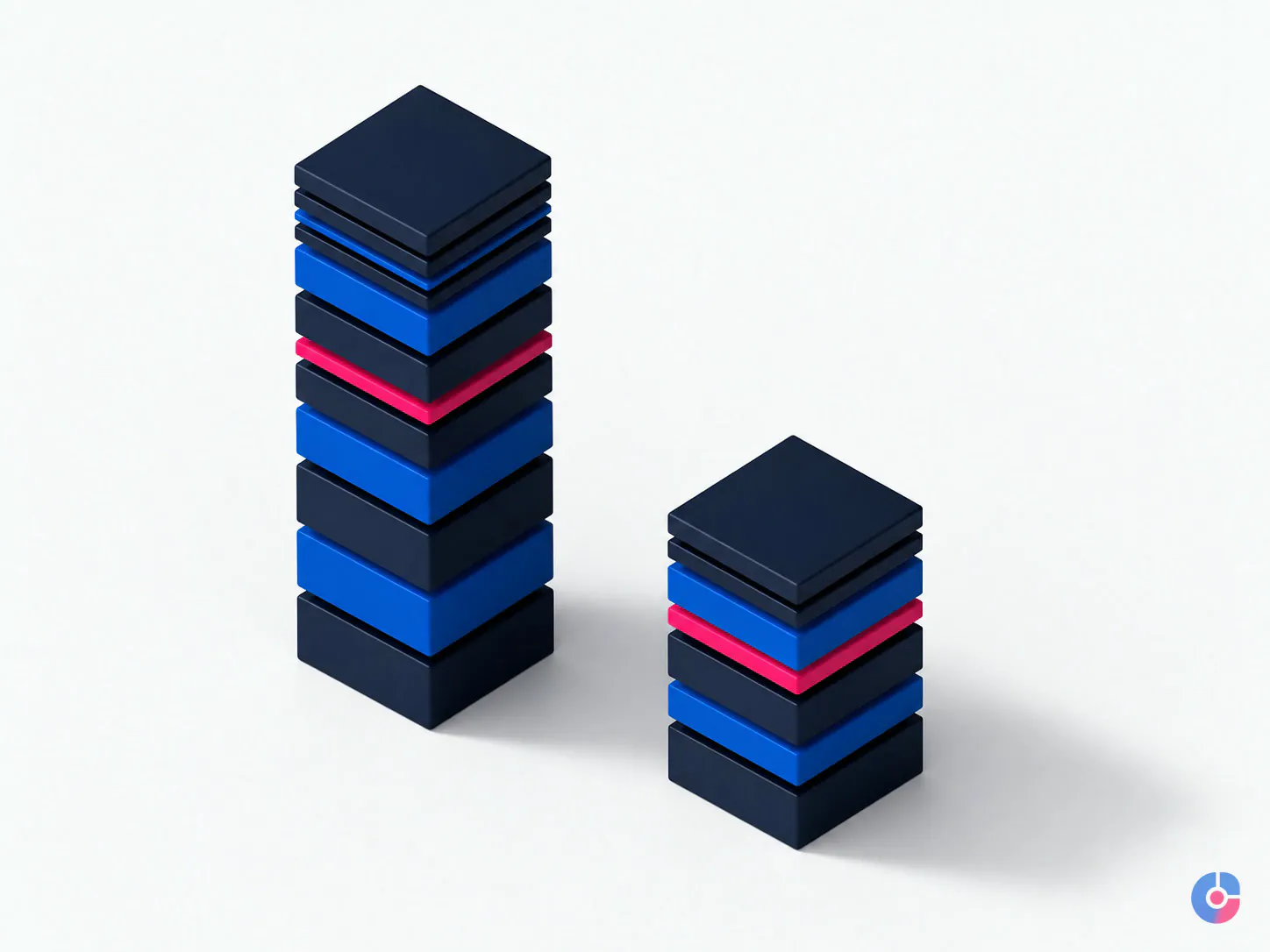 Isometric render comparing total cost of employment stacks for two staffing models