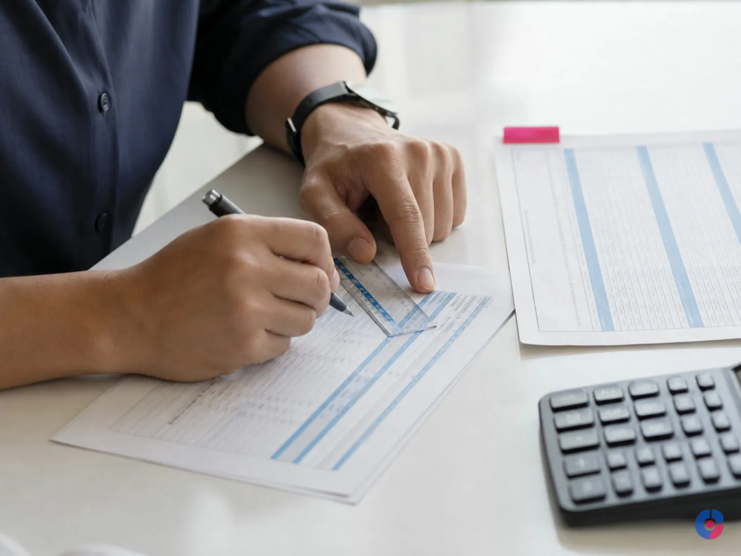 Hands cross-checking travel supplier statements during back-office reconciliation