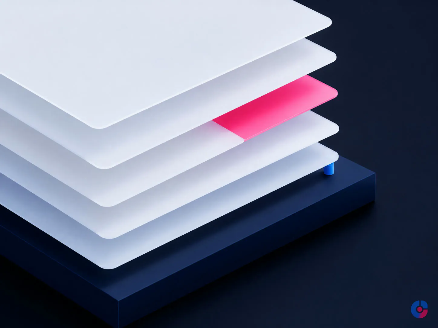 Separated translucent layers representing stages of video post production