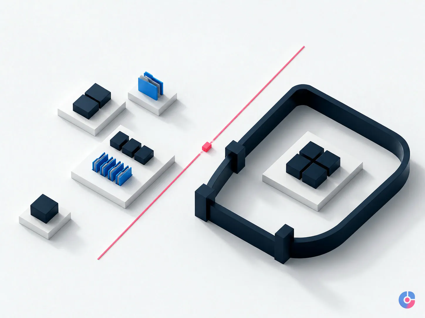 Isometric diagram separating administrative tasks from restricted clinical work