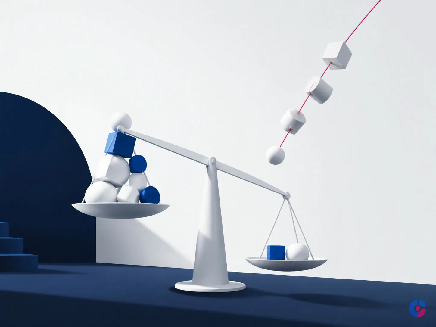 Balance scale levelling as weights are removed, representing delegated workload