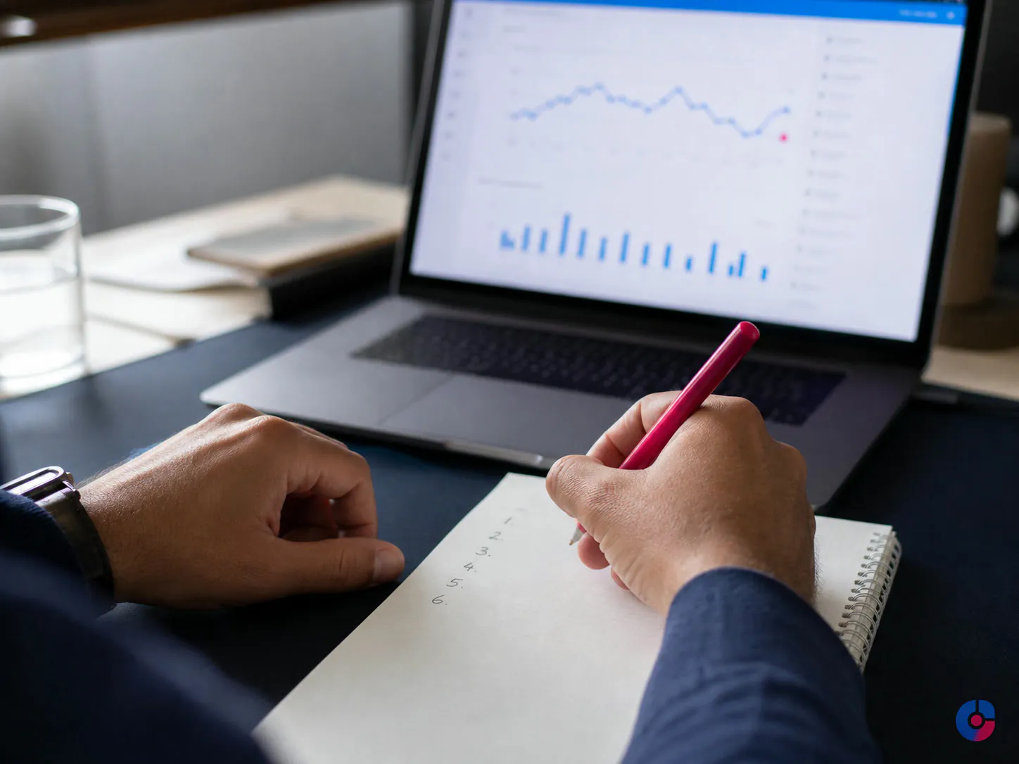 Hands writing a standard operating procedure before delegating a task